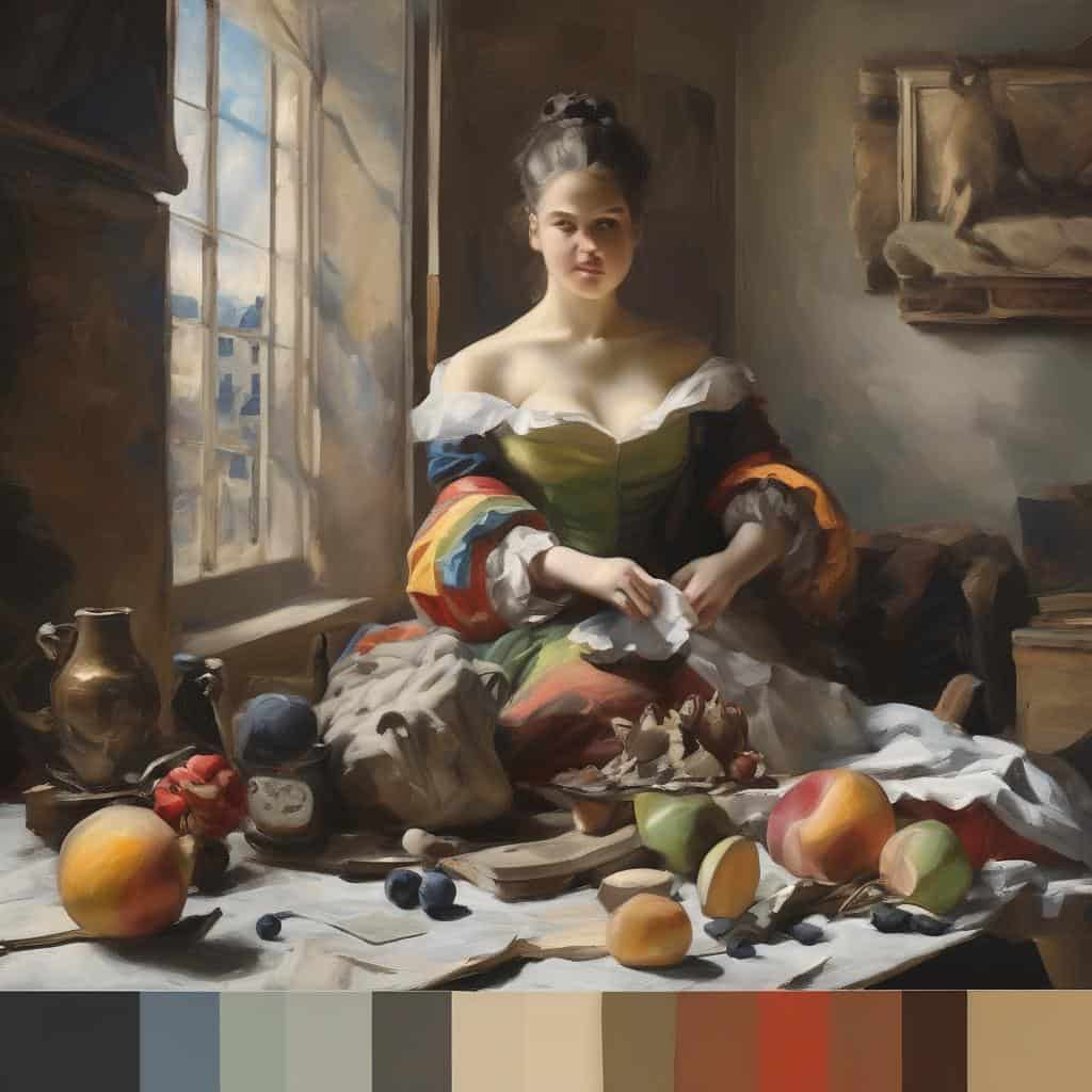 Πασίγνωστη έργο τέχνης με γυναίκα σε φόντο μουσειακής ατμόσφαιρας και διακόσμηση, αναδεικνύοντας την τέχνη και τις ιστορίες των δημιουργών.